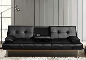 Black Stunning 3 Seat Designer Sofa Bed Faux Leather Chrome New Black Cream Brown 