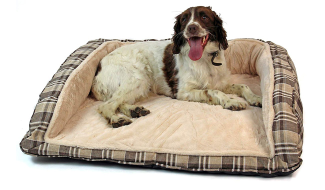 Easipet Deluxe Orthopaedic Soft Dog Sofa Bed in Tan Plaid