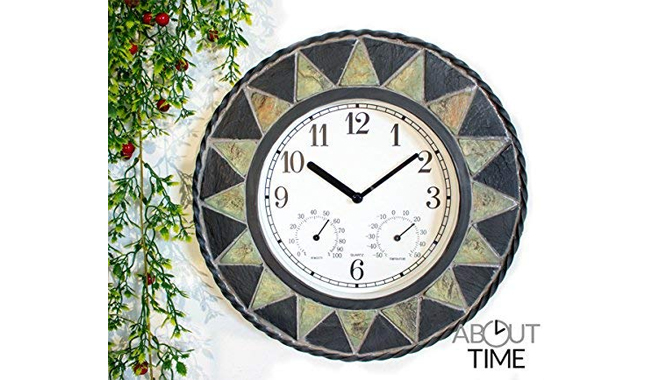 About Time Slate Effect Patterned Outdoor Garden Clock