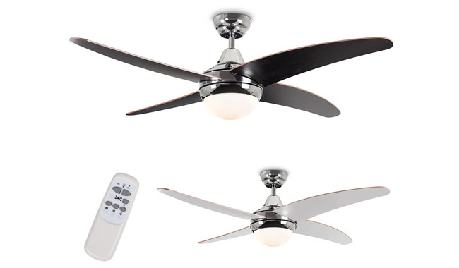MiniSun Modern silver chrome and dark wood fan